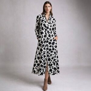 A Shirt Thing Black & White Floral Cotton Maxi Dress | Pockets | Prairie | Sz S